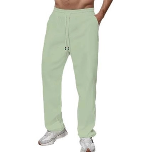 Men's straight-leg mint green cotton casual trousers with adjustable drawstring waistband