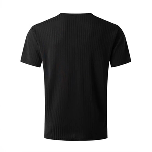 T-shirt Henley noir pour homme à coupe ajustée avec col en V et texture à côtes fines