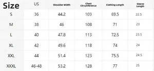 Detailed men's polo shirt size chart with measurements for US sizes S to 3XL