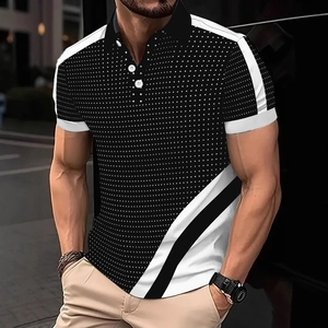 Polo homme coupe ajustée avec imprimé 3D géométrique noir et blanc et motifs à pois