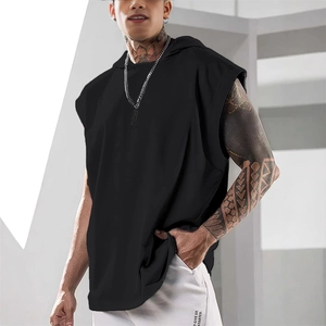 Canotta con Cappuccio Senza Maniche da Uomo Canotta Sportiva Fitness Gilet con Cappuccio Misto Cotone Vestibilità Larga Estate Streetwear Americano