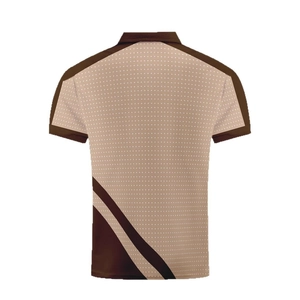 Polo homme à manches courtes beige à pois avec empiècements géométriques marron