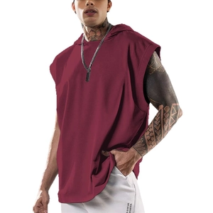 Felpa con cappuccio senza maniche da uomo bordeaux, vestibilità ampia per il fitness