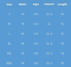 Guida alle taglie dettagliata per pantaloncini cargo con tabella misure vita e fianchi