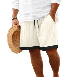 Men's summer casual jacquard shorts with contrast striped hem and drawstring waist