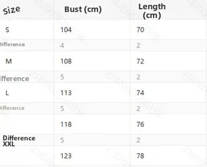 Size chart for men's hooded two-piece set including bust and length measurements S-XXL