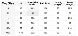Detailed size chart for men's polo shirt including chest and shoulder measurements from S to 3XL
