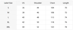 Size chart for men's sleeveless zip hoodie showing US sizes S to XXL with measurements