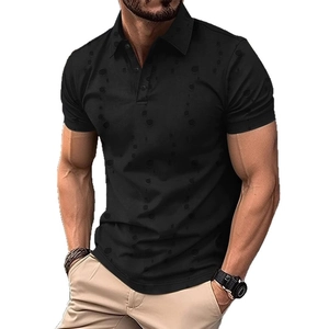Schwarzes Herren-Poloshirt mit schmaler Passform, Punkttextur und Dreiknopfleiste
