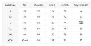Size chart table for men's short sleeve shirt and shorts set with measurements from S to 3XL