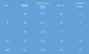 Detailed size chart for men's casual polo shirt showing shoulder, bust, sleeve, and length