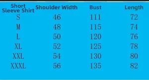 Detailed size chart for men's sleeveless shirt featuring measurements from S to 3XL