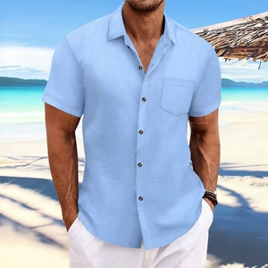 Men Casual Striped Short Sleeve Shirt Cotton Blend Breathable Lapel Button Up Top Summer Vacation Fashion Shirt For Men