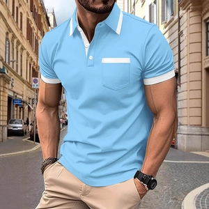 Men's Casual Short Sleeve Polo Shirt Slim Fit Contrast Trim Chest Pocket Summer Sport Polo Shirt For Men