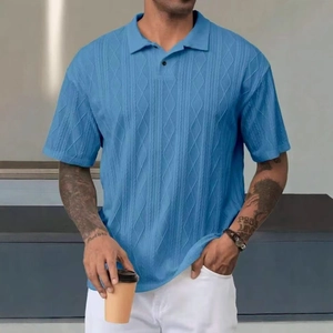 Polo en Tricot Rétro pour Hommes Texturé Manches Courtes Respirant American Casual T-Shirt à Col Revers Style Old Money