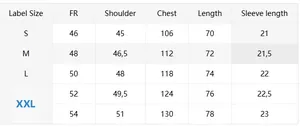 Detailed size guide for men's 3D print summer set showing S to XXL measurements