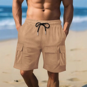 Men's Cargo Shorts Summer Casual Loose Fit Cotton Blend 5-Point Shorts Multi-Pocket Elastic Drawstring Waist Beach Pants