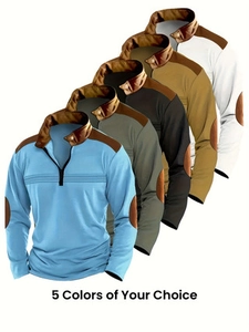 Detailed comparison of long sleeve polo shirts in five colors with contrast shoulders