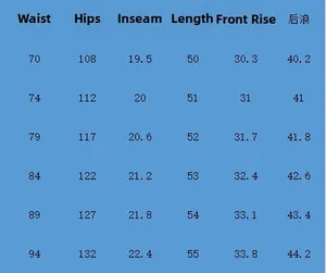 Men's summer beach shorts size chart including waist, hip, inseam and length measurements