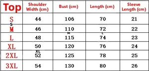 Detailed size chart for men's summer beach shirt and shorts set showing S-3XL measurements