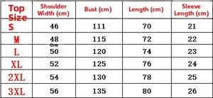Tableau des tailles pour chemise homme avec épaules poitrine et longueur (S-3XL)