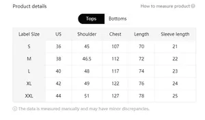 Detailed size chart for men's fashion short sleeve shirt with US size conversions