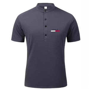 Men's Waffle Knit Polo Shirt Stand Collar Short Sleeve Henley Shirt Breathable Ice Silk Top For Casual Summer Office Wear