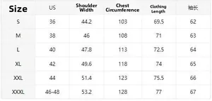 Detailed size chart for men's long sleeve polo shirt set featuring US standard measurements