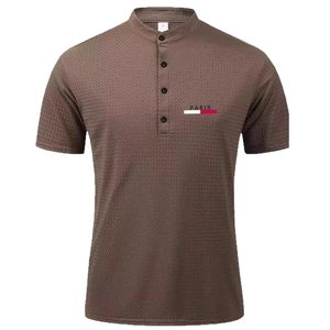 Men's brown nylon ice silk polo shirt with mesh texture and Paris chest logo