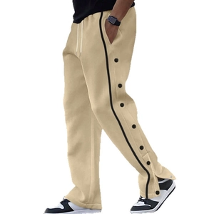 Men's hip-hop striped side button straight leg drawstring casual joggers in beige