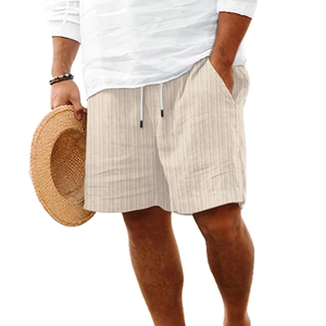 Men's summer casual beach shorts with vertical jacquard stripes and drawstring elastic waist