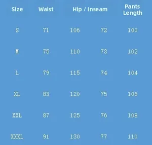 Men's casual long sleeve polo pants set size chart showing measurements from S to XXXL