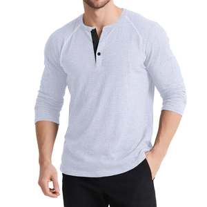 Men Casual Waffle Knit Henley Shirt Long Sleeve Contrast Button Raglan Retro T-Shirt Top For Spring Autumn