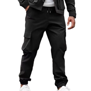Men's slim fit black cargo joggers with multi-pockets and drawstring waist in durable fabric