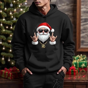 Men's Hip Hop Santa Claus Print Hoodie Christmas Holiday Long Sleeve Fleece Pullover Sweatshirt Hoodie And Pants