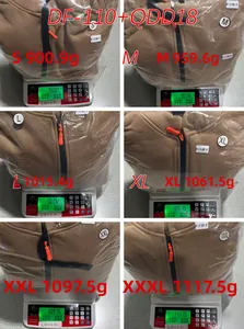 Detailed weight measurements for brown fleece-lined hoodies from S to XXXL size