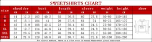 Detailed size chart for men's hoodie featuring measurements in cm and inches from S to XXXL