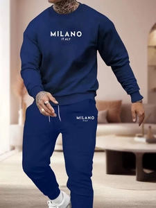 Detailed fabric texture of the navy blue MILANO ITALY hoodie and joggers tracksuit set