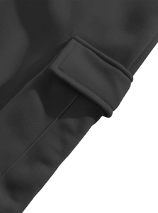 Macro view showing detailed stitching and high-density ribbed fabric of the charcoal grey hoodie