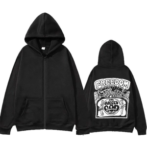Sweat noir à capuche zippé Simon Henriksson avec imprimé Freedom au dos et poches