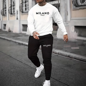 Two-piece casual tracksuit set with MILANO ITALY print, featuring hoodie and black joggers