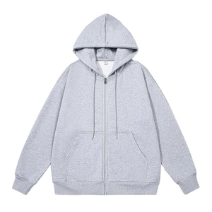Light gray marl zip-up hoodie for men with drawstring hood and front pockets on white background