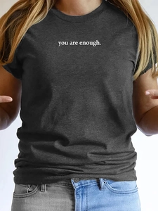 Dunkelgraues Kurzarm-T-Shirt mit Rundhalsausschnitt und weißem Motiv-Aufdruck