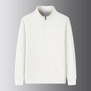 Detailed view of the embroidered pony logo on the white zip-up pullover hoodie