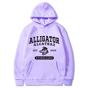 Alligator Alcatraz Everglades Printed Hoodie Retro Varsity Style Fleece Long Sleeve Sweatshirt With Kangaroo Pocket