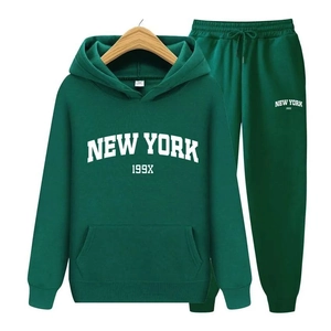 Ensemble sweat à capuche et jogging vert foncé avec imprimé New York pour homme et femme