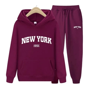 Ensemble sweat à capuche et pantalon bordeaux avec imprimé lettres New York 199X