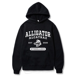 Unisex American Vintage Alligator Alcatraz Printed Hoodie Loose Fit Fleece Hooded Sweatshirt For Men Women Streetwear Casual Pullover With Kangaroo Pocket