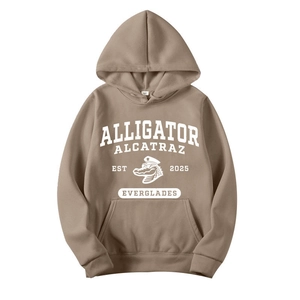 Earth tone oversized hoodie with Alligator Alcatraz print and front kangaroo pocket