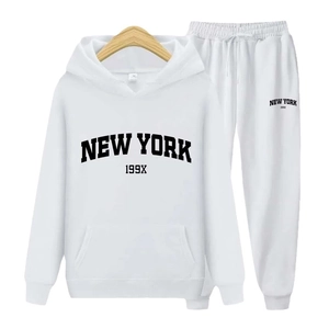 Survêtement blanc NEW YORK avec sweat à capuche et imprimé vintage pour hommes et femmes